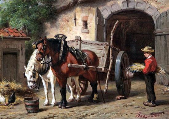 Willem Jacobus Boogaard (1842-1887) Horses and cart beside a gateway, 5.25 x 7.75in.